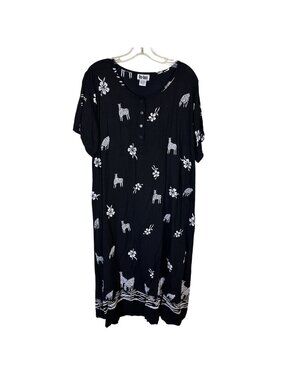 Dee Dees Womens Black Maxi Dress Lightweight LARGE Zebra Safari Animal Print